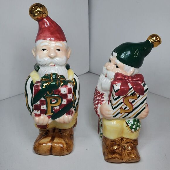 Vtg Santa Salt And Pepper Shaker Set Gold Accents Holiday Christmas Decor - Picture 2 of 6